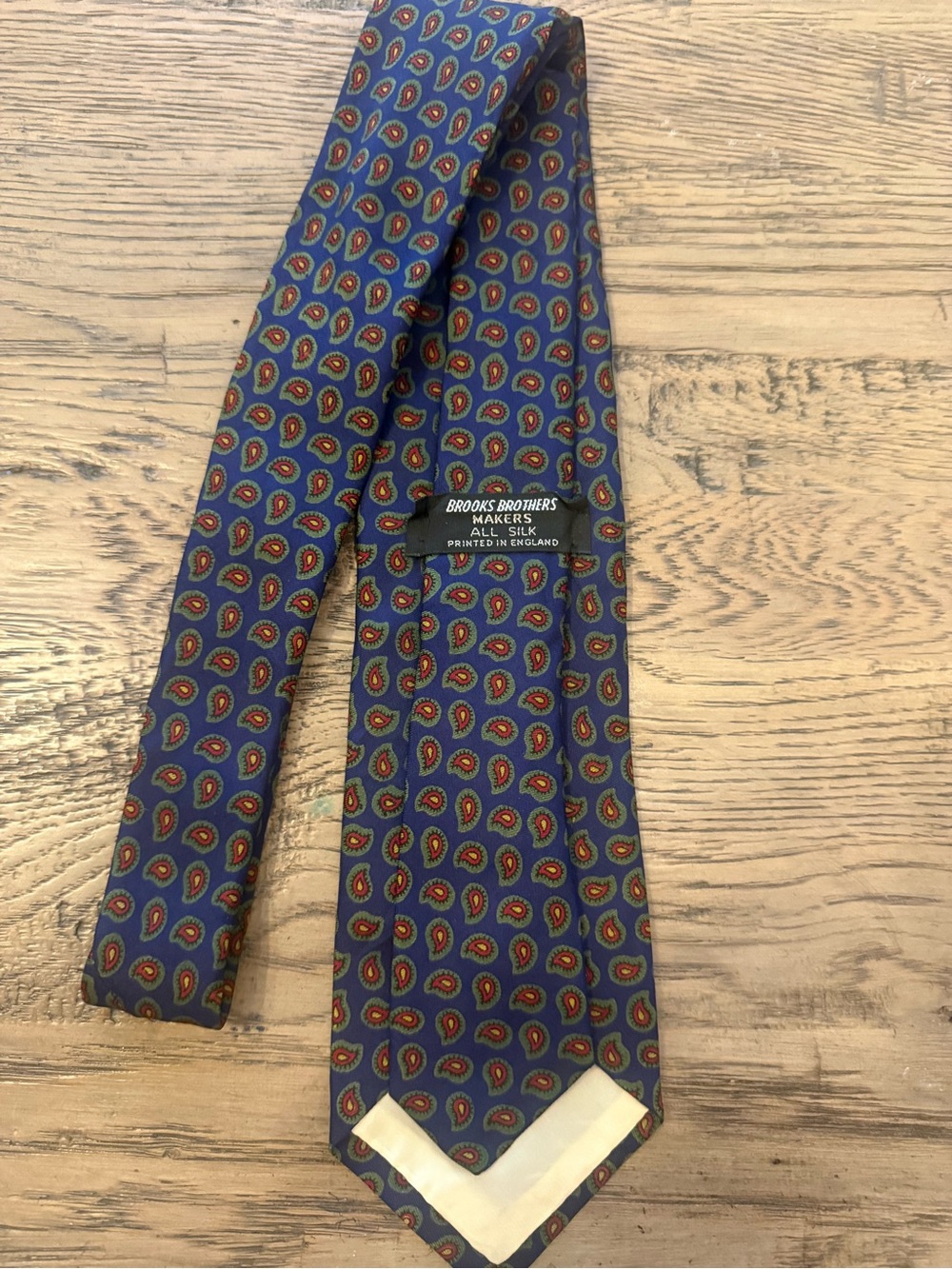 Brooks Brothers Blue Paisley Silk Tie with Red and Gold Accents